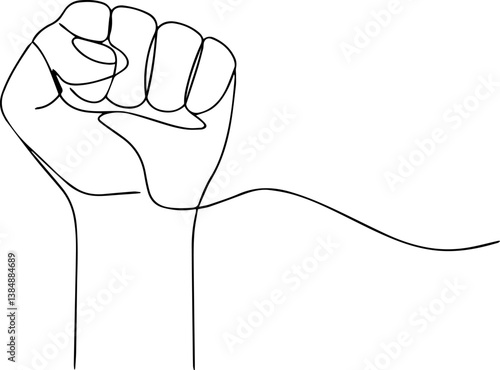 raised fist one line art vector illustration