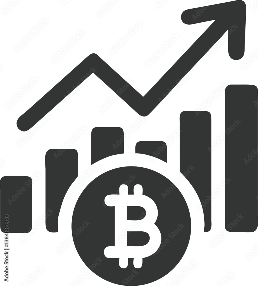 Rising Bitcoin Chart Icon with Arrow and Bar Graph on Transparent Background Rising Bitcoin Chart Icon with Arrow and Bar Graph on Transparent Background