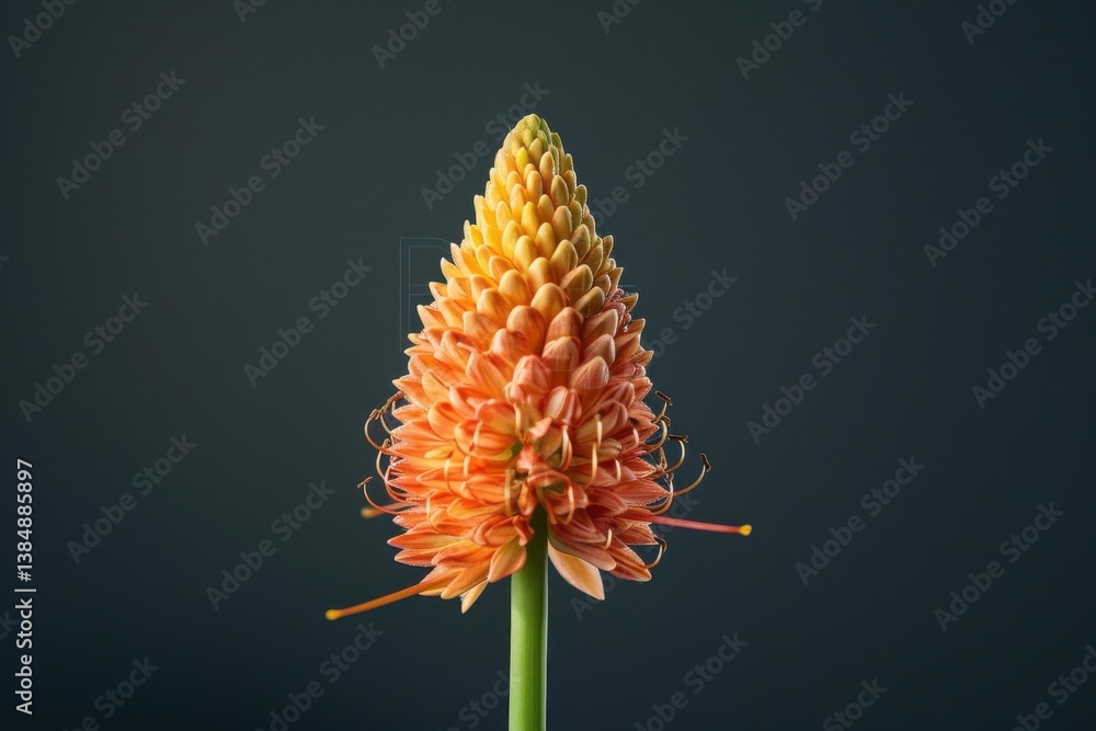Vibrant orange flower with a conical shape against a dark background captured in detail Vibrant orange flower with a conical shape against a dark background captured in detail