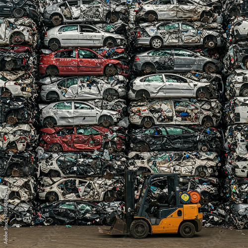 A pile of used cars for recycling