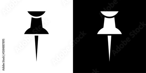 Push pin icons vector set in solid flat style