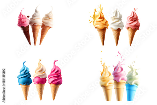 Variety of Delicious Ice Cream Cones in Different Flavors