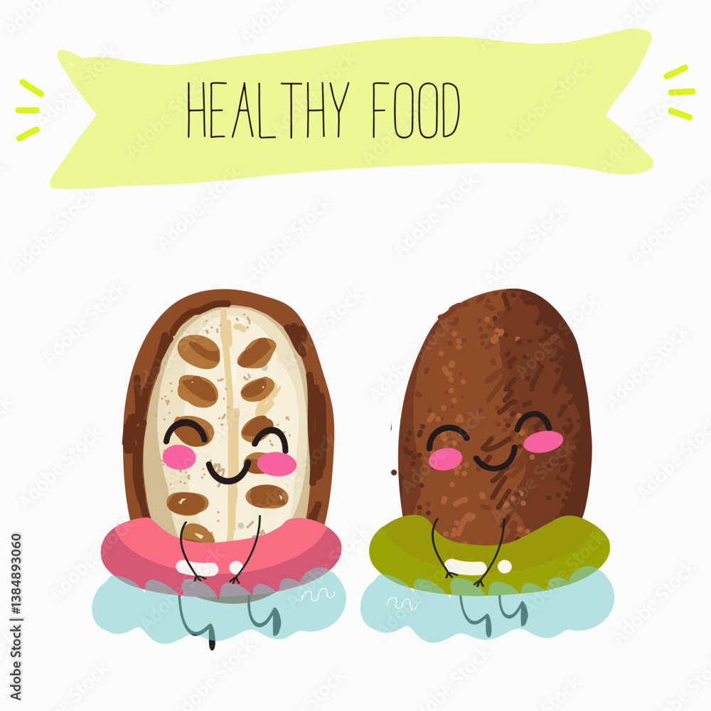 Fototapeta premium Exotic fruit cupuasu . Natural vitamin antioxidant detox food collection. Vector hand drawn illistration.