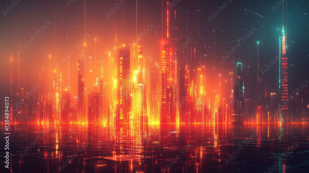 Obraz premium Vibrant Urban Landscape with Neon Lights and Futuristic Vibe