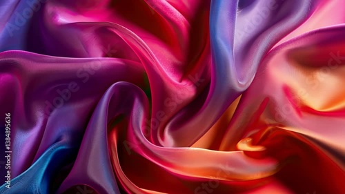 Wallpaper Mural Luxurious silk fabric showcases vibrant shades of purple, pink, and orange, creating smooth texture that evokes elegance and warmth with its colorful and flowing design. Torontodigital.ca