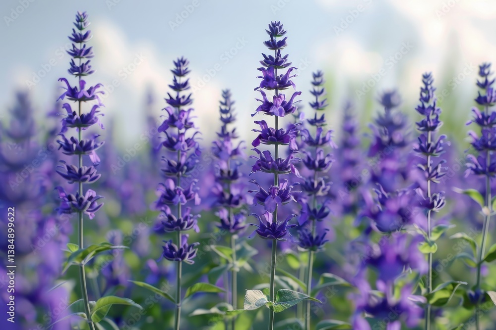 Obraz premium Beautiful lavender flowers blooming in vibrant fields under a clear blue sky during summer