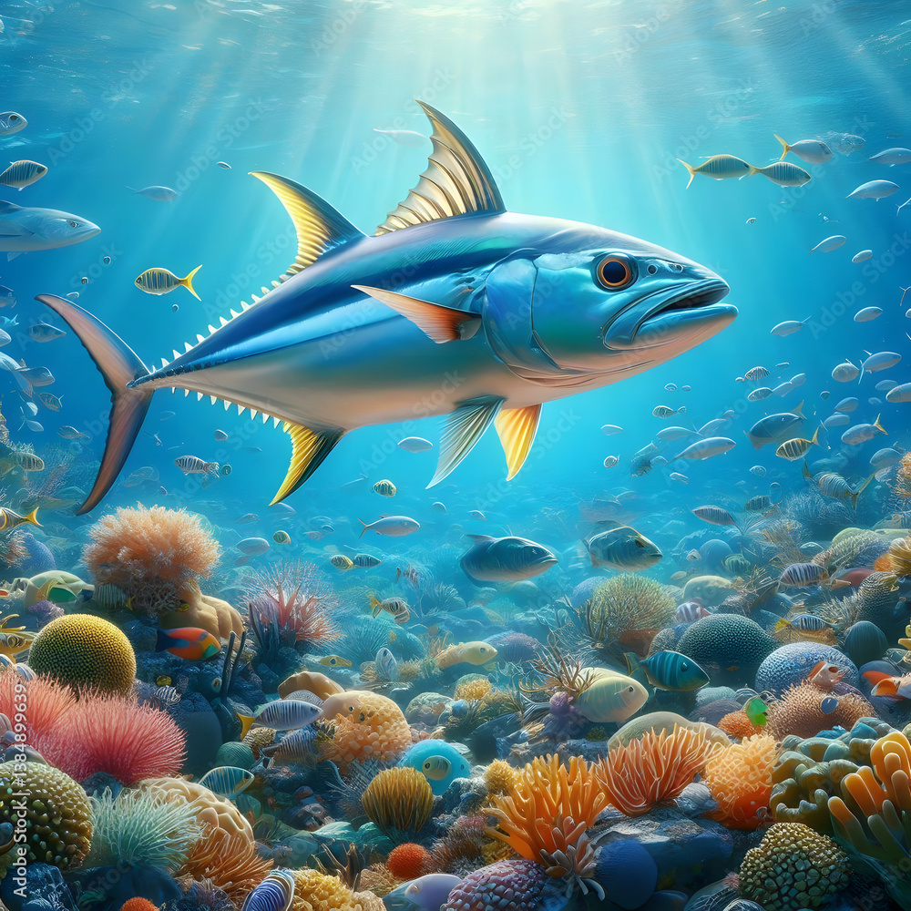 Fototapeta premium Crevalle jack fish , fish and coral