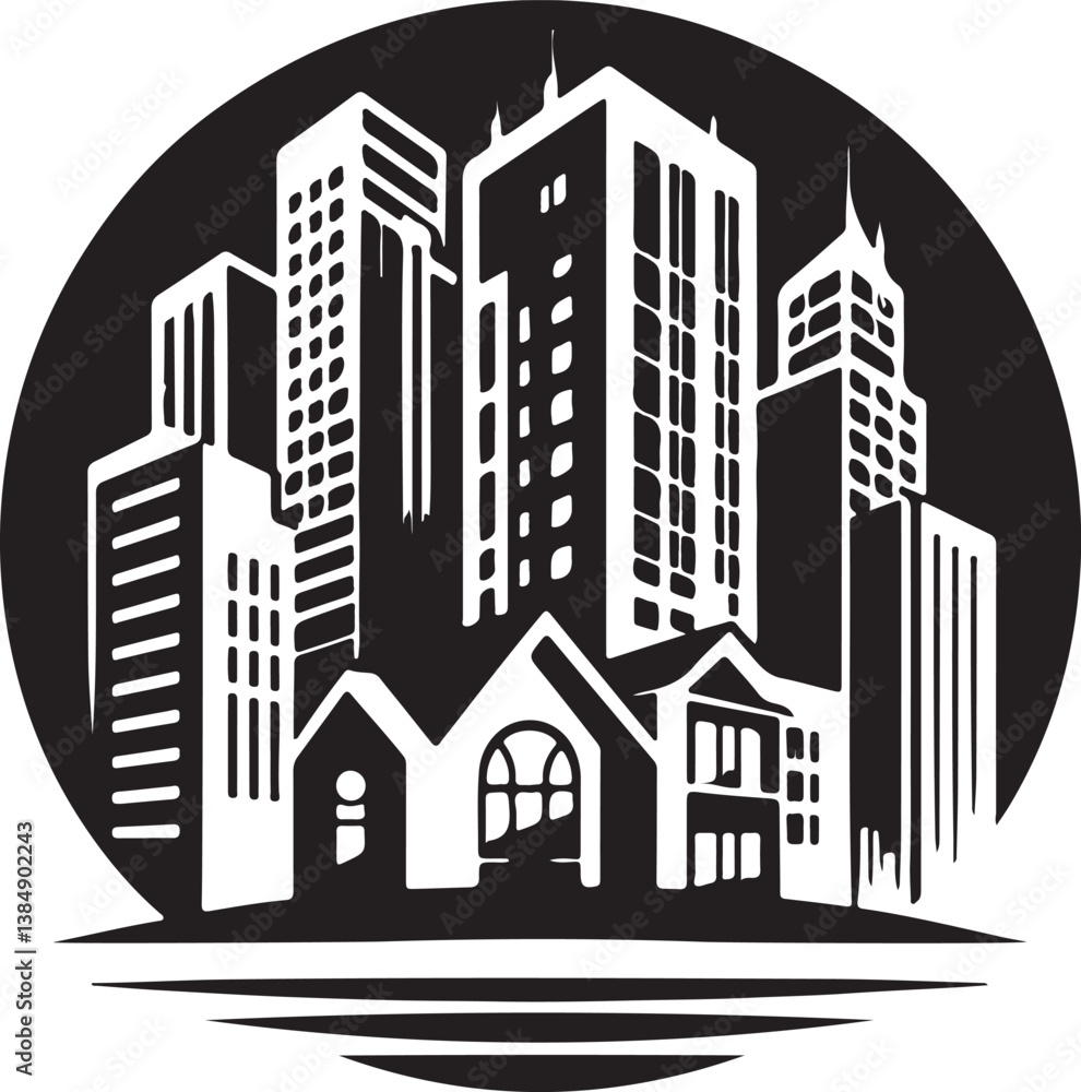 Fototapeta premium Cityscape Skyline Urban Buildings Houses Night