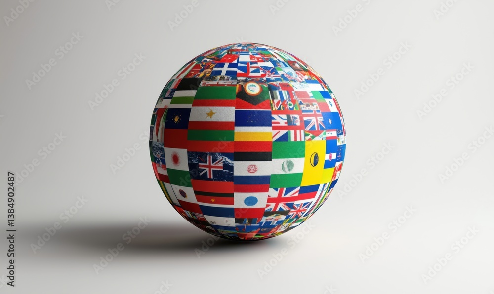 Globe Covered in International Flags Representing Global Unity and Diversity Globe Covered in International Flags Representing Global Unity and Diversity