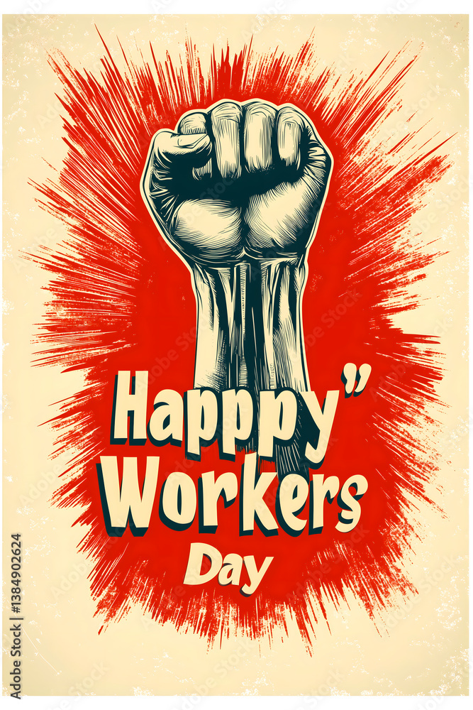 custom made wallpaper toronto digitalWorkers' Day Fist: A vintage style poster that conveys a bold message of solidarity and empowerment with clenched fist rising in a symbolic gesture