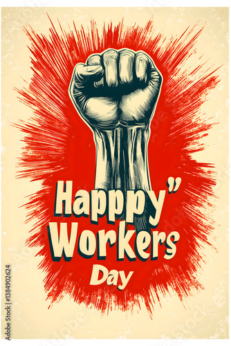 Wallpaper Mural Workers' Day Fist: A vintage style poster that conveys a bold message of solidarity and empowerment with clenched fist rising in a symbolic gesture Torontodigital.ca