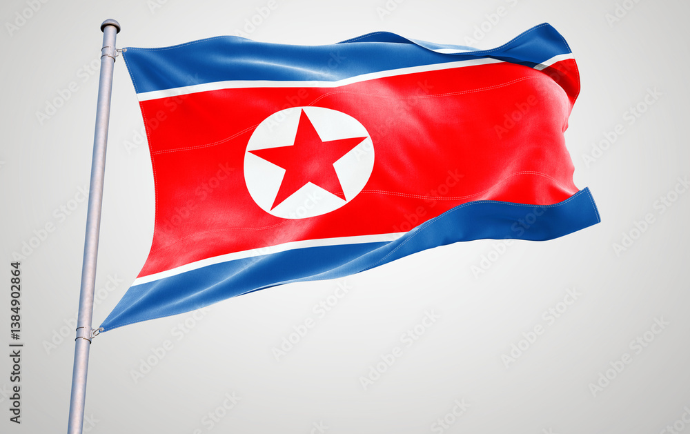 Naklejka premium Flags of north korea waving in the wind with patriotic symbols and colors representing their nations