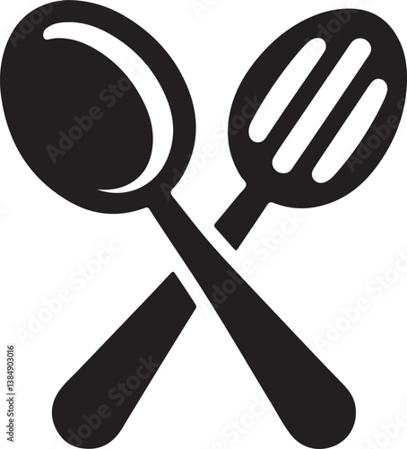 Crossed Spoon and Slotted Spoon Kitchen Utensils