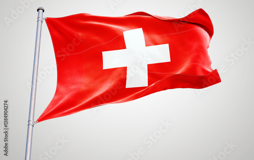 SWISS Switzerland flag on map with waving symbol and national colors
