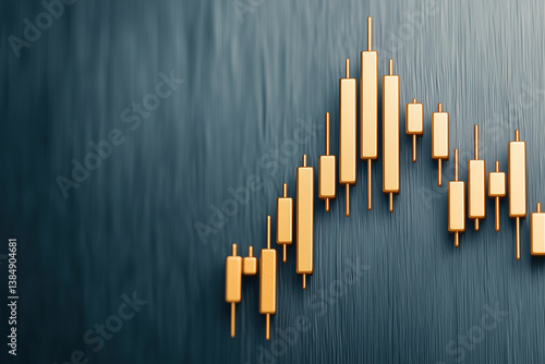 Golden candlestick chart represents market exchange trends, showcasing logistics and demand fluctuations in visually appealing manner