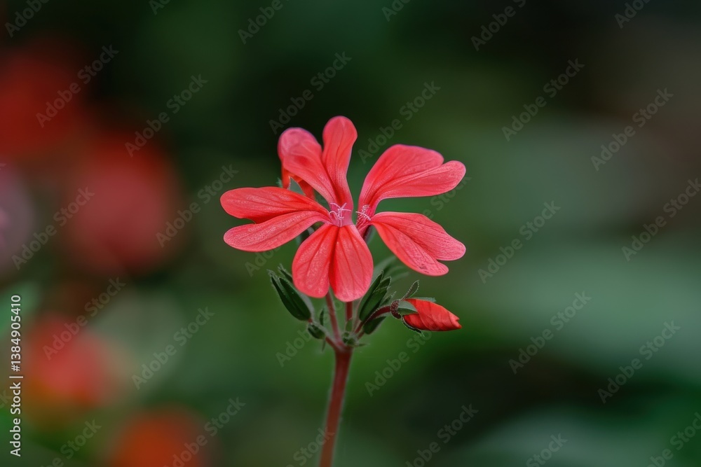 Close-up of a vibrant red flower blooming in a lush garden during the warm afternoon sunlight Close-up of a vibrant red flower blooming in a lush garden during the warm afternoon sunlight