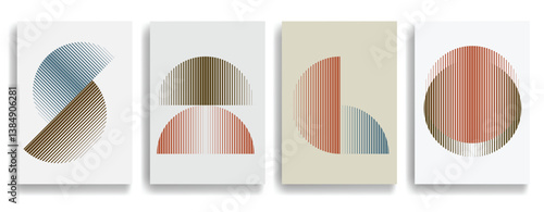 Modern artistic layout with semicircle design elements . Many lines form half circles in art style . Wall art , home poster design . Vector abstract shape. Modern art . Contemporary composition . 