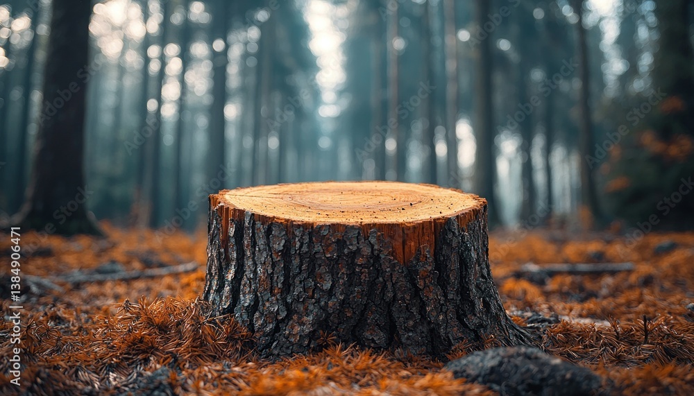 Obraz premium Forest Stump Serenity: A Tranquil Autumn Scene in the Woods