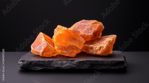 Wallpaper Mural An abstract composition featuring large orange crystal-like structures resting on a dark surface offers a striking visual contrast and evokes feelings of earthiness and wonder. Torontodigital.ca