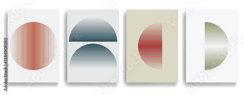 Modern artistic layout with semicircle design elements . Many lines form half circles in art style . Wall art , home poster design . Vector abstract shape. Modern art . Contemporary composition . 