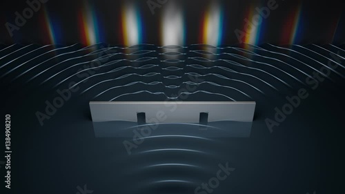 Double slit experiment in quantum physics producing interference pattern. Wave-particle duality concept.