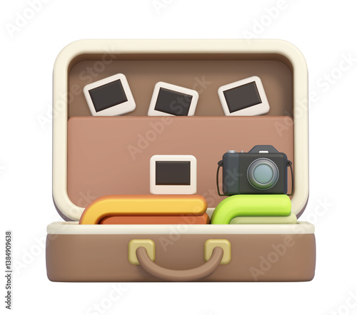 Cartoon open suitcase isolated on transparent background. 3D illustration