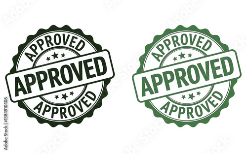 Approved Stamp Seal Vector  Circular Black and Green Emblem with Wavy Edges