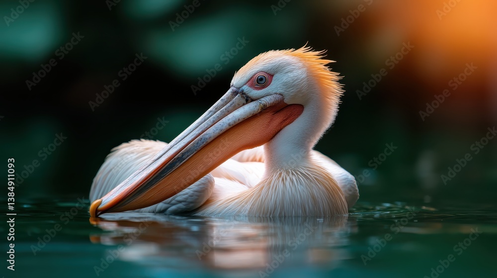 A beautiful pelican gracefully floats on tranquil waters, showcasing its vibrant colors and intricate plumage, embodying serene wildlife in a natural habitat setting. A beautiful pelican gracefully floats on tranquil waters, showcasing its vibrant colors and intricate plumage, embodying serene wildlife in a natural habitat setting.