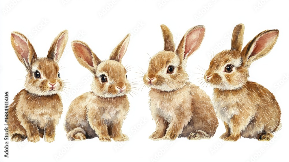 a set of cute bunnies isolated on white background a set of cute bunnies isolated on white background