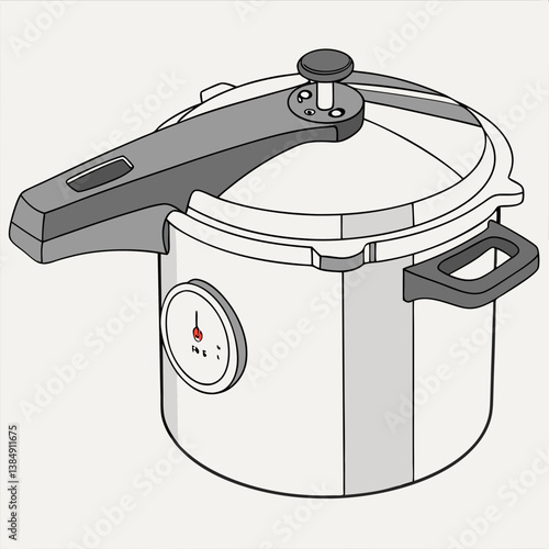 Pressure cooker design with gauge on a light background  