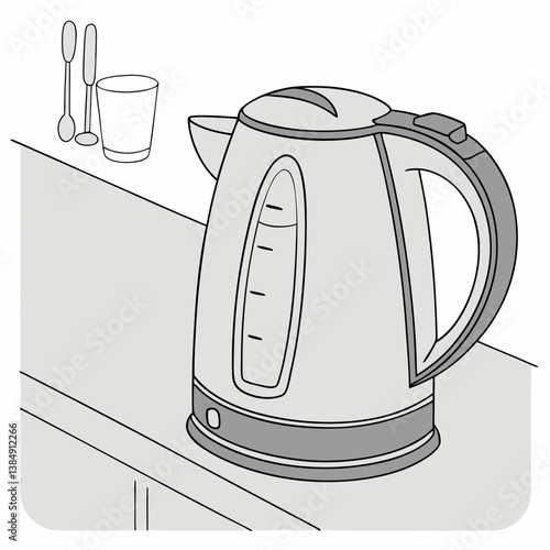 Electric kettle on kitchen counter with utensils in background  