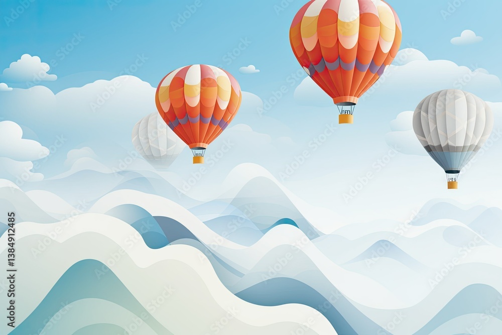 Fototapeta premium Floating Hot Air Balloons Against a Blue Background