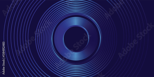 Blue abstract background with glowing circles. Swirl circular lines pattern. Geometric spiral. Twirl element. Modern graphic design. Futuristic technology concept. Vector illustration