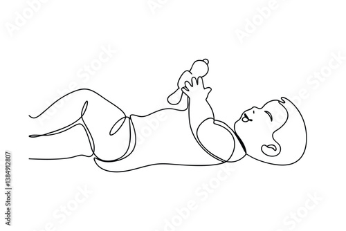 Happy Baby Plays with Toy, Online Drawing Illustration