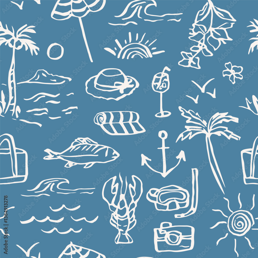 Naklejka premium Hand drawn retro coastal summer background