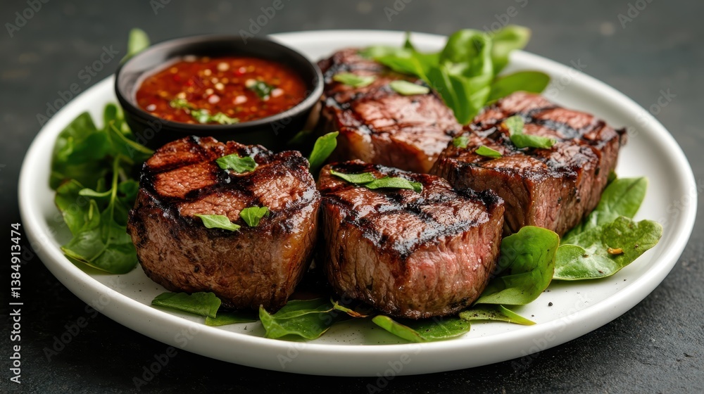 Delicious grilled steaks served with fresh greens and a tangy sauce, designed to impress and satisfy food lovers seeking gourmet quality and taste at home. Delicious grilled steaks served with fresh greens and a tangy sauce, designed to impress and satisfy food lovers seeking gourmet quality and taste at home.
