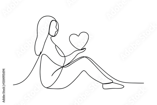 Woman Holding Heart, Online Drawing, Love, Care, Kindness, Compassion, Minimalist Art, Gentle, Gaffe