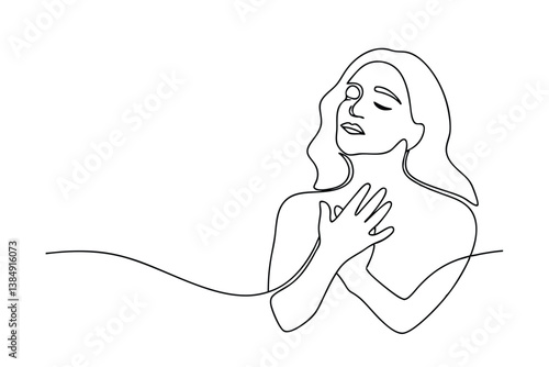Serene Woman, Online Drawing, Minimalist Art, Peaceful Pose, Calm Expression, Contoured Figure, Eel