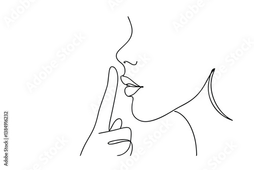 Online Drawing Woman's Face, Finger on Lips, Silence, Secret, Minimalist Art
