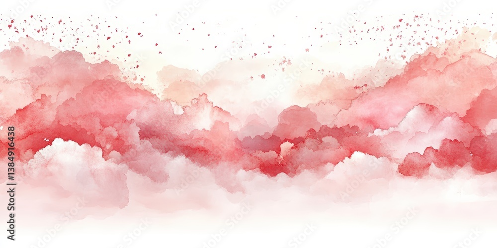 Obraz premium A soft watercolor illustration depicting clouds in shades of pink and red, blending seamlessly against a light background.