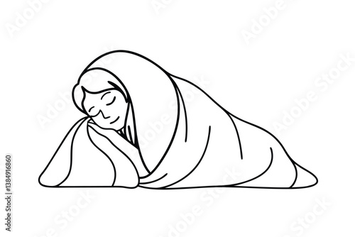 Sleeping Girl Wrapped in Cozy Blanket, Peaceful Nights Rest