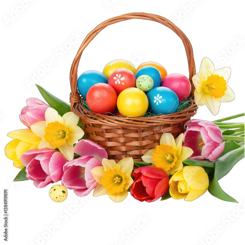 Easter Eggs Basket & Spring Flowers