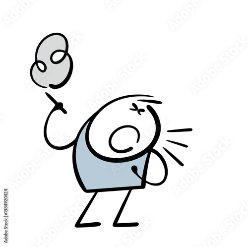 The man smokes a cigarette and coughs. vector illustration of stickman is harmful to health. Very bad habit. Isolated cartoon character on white background.