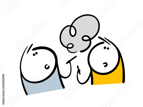 Two teenagers or  friends smoke during a break at work. Vector illustration of a stickman conducting   conversation, holding  cigarette, setting bad example to  colleague.