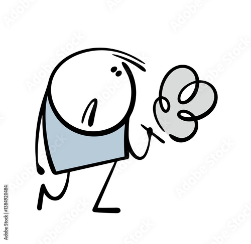 Frail teenager wanders tired with a cigarette. Vector illustration of smoking is harmful to health. Isolated cartoon character on white background.