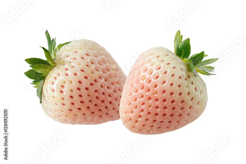Two white strawberry or pineberry berries isolated on white background.