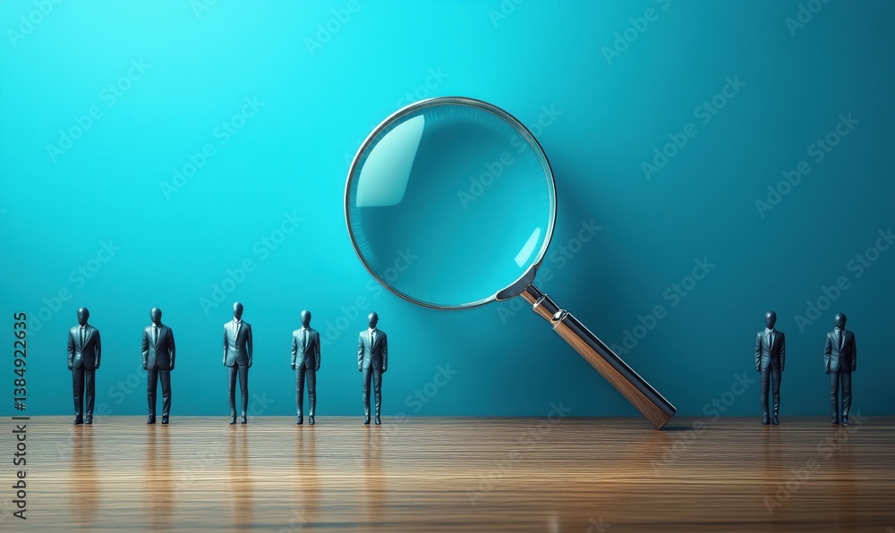 custom made wallpaper toronto digitalMagnifying glass highlighting miniature business figures on wooden surface