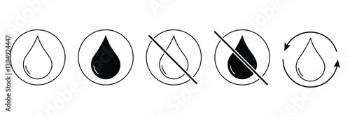 Water drop collect, restore icon set. Do not waste liquid oil sign. Rain, raindrop shape symbol. Raindrop, oil, blood, tear icons. drop, droplet, drip sign illustration.