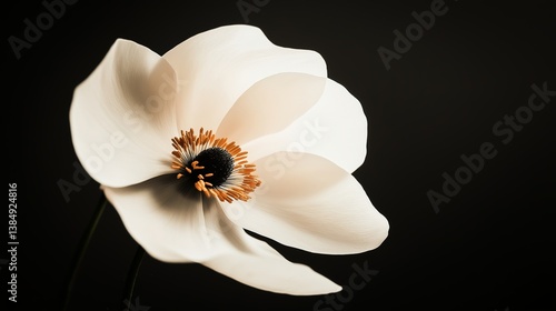 Elegant White Flower with Delicate Petals on Dark Background – Minimalist Botanical Fine Art Photography
