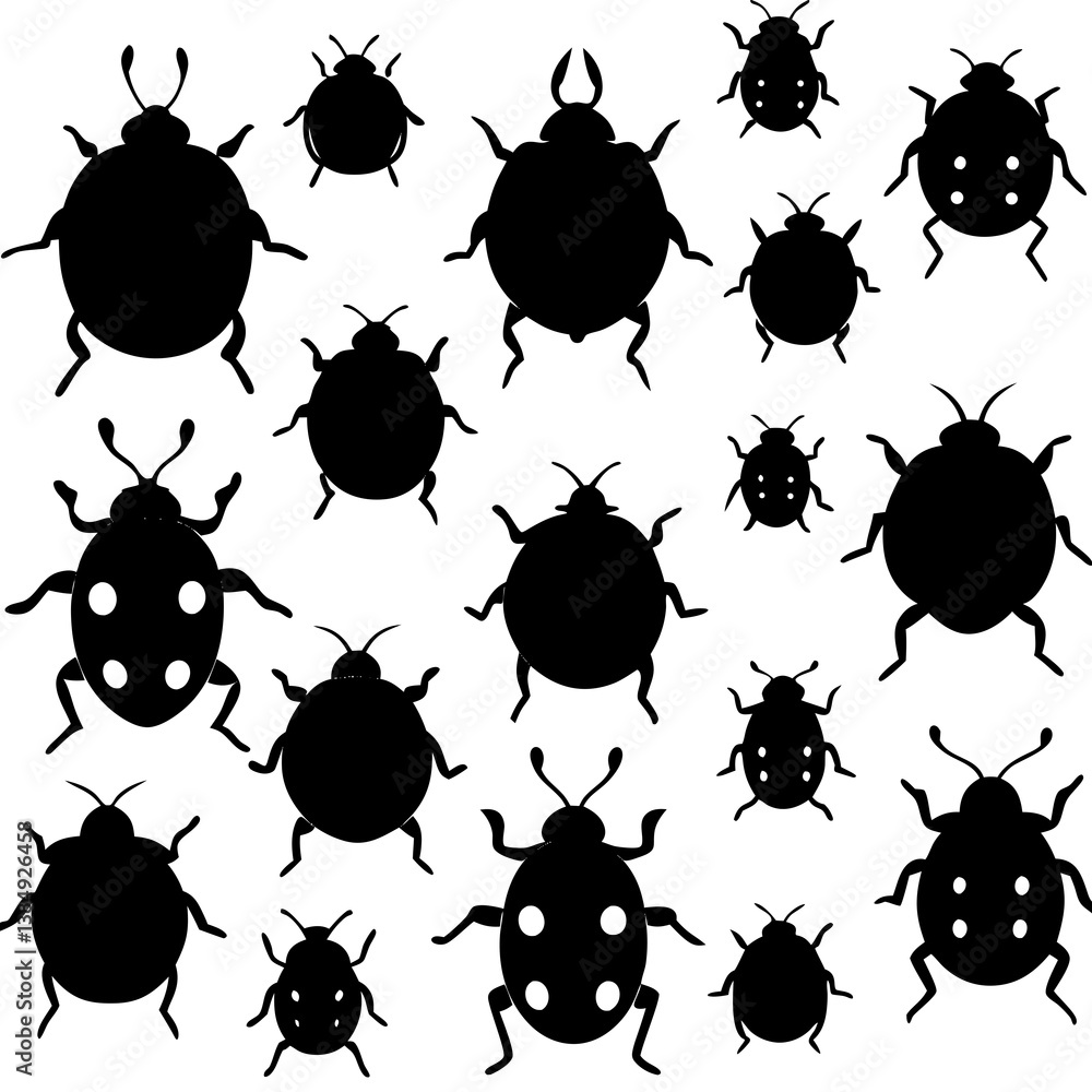 Fototapeta premium set of black silhouettes of insects